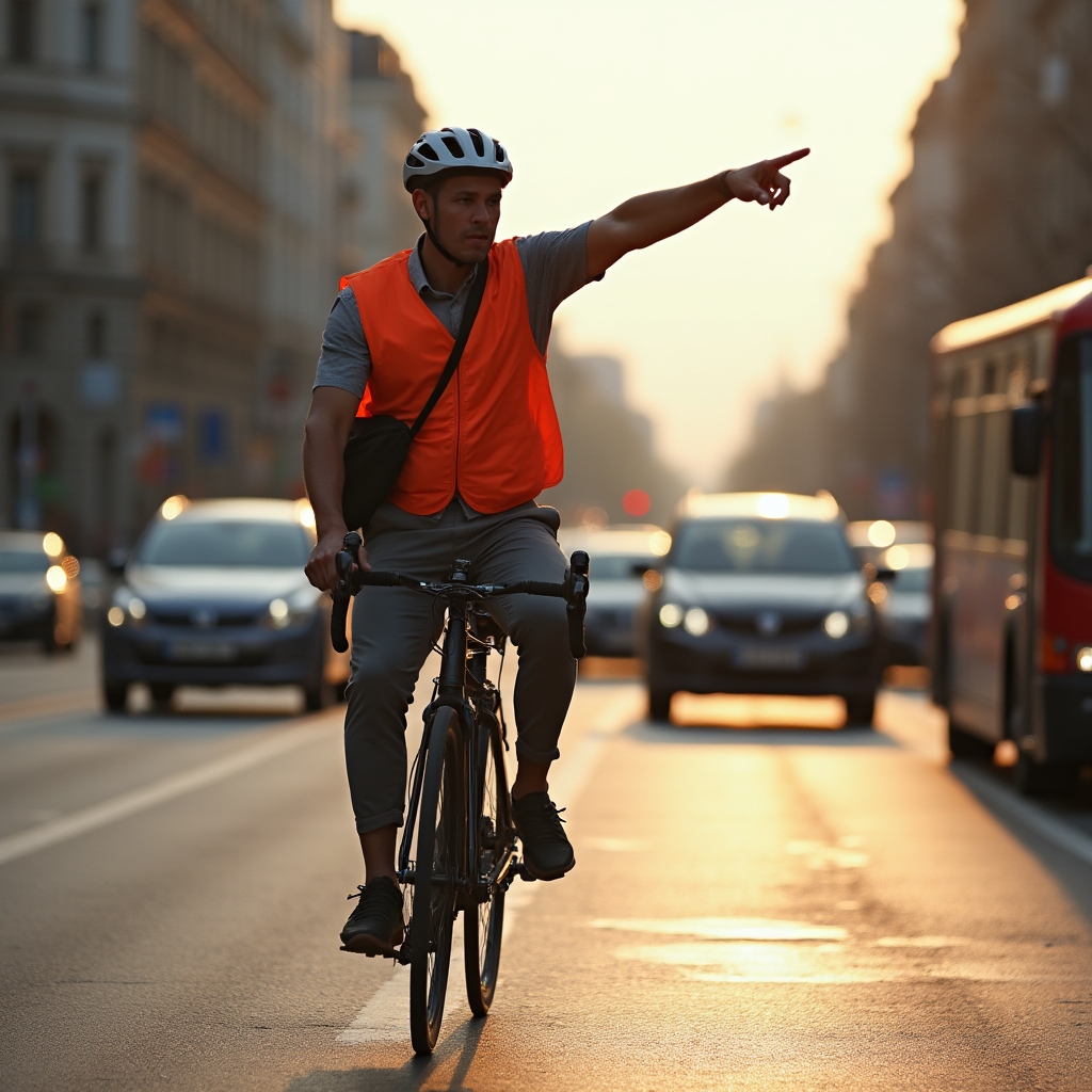 Ciclist navigând prin centrul Bucureștiului pe o rută dedicată